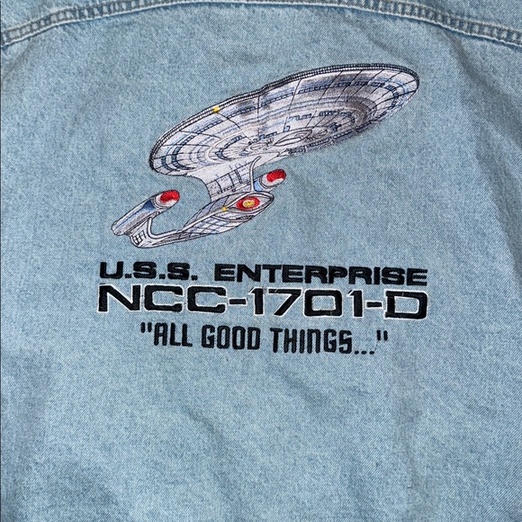 Rare Vintage 1984-1995 Authentic Star Trek "USS Voyager" Crew Denim Vest -Size L - Picture 9 of 10